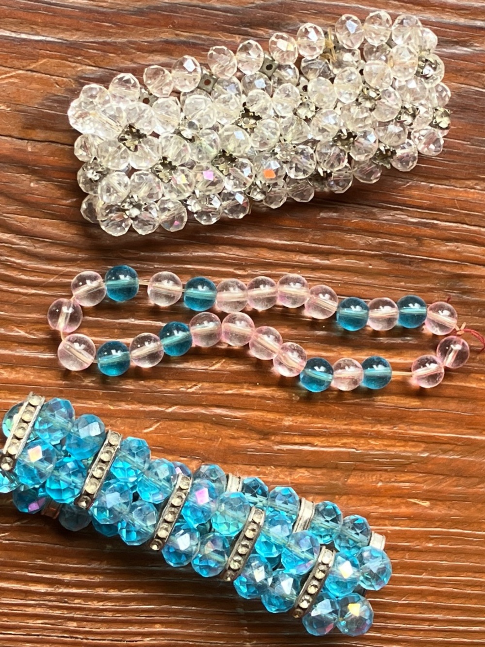 Vintage Crystal & Rhinestone Stretch Bracelet Lot - Blue Clear Pink AB Stacking